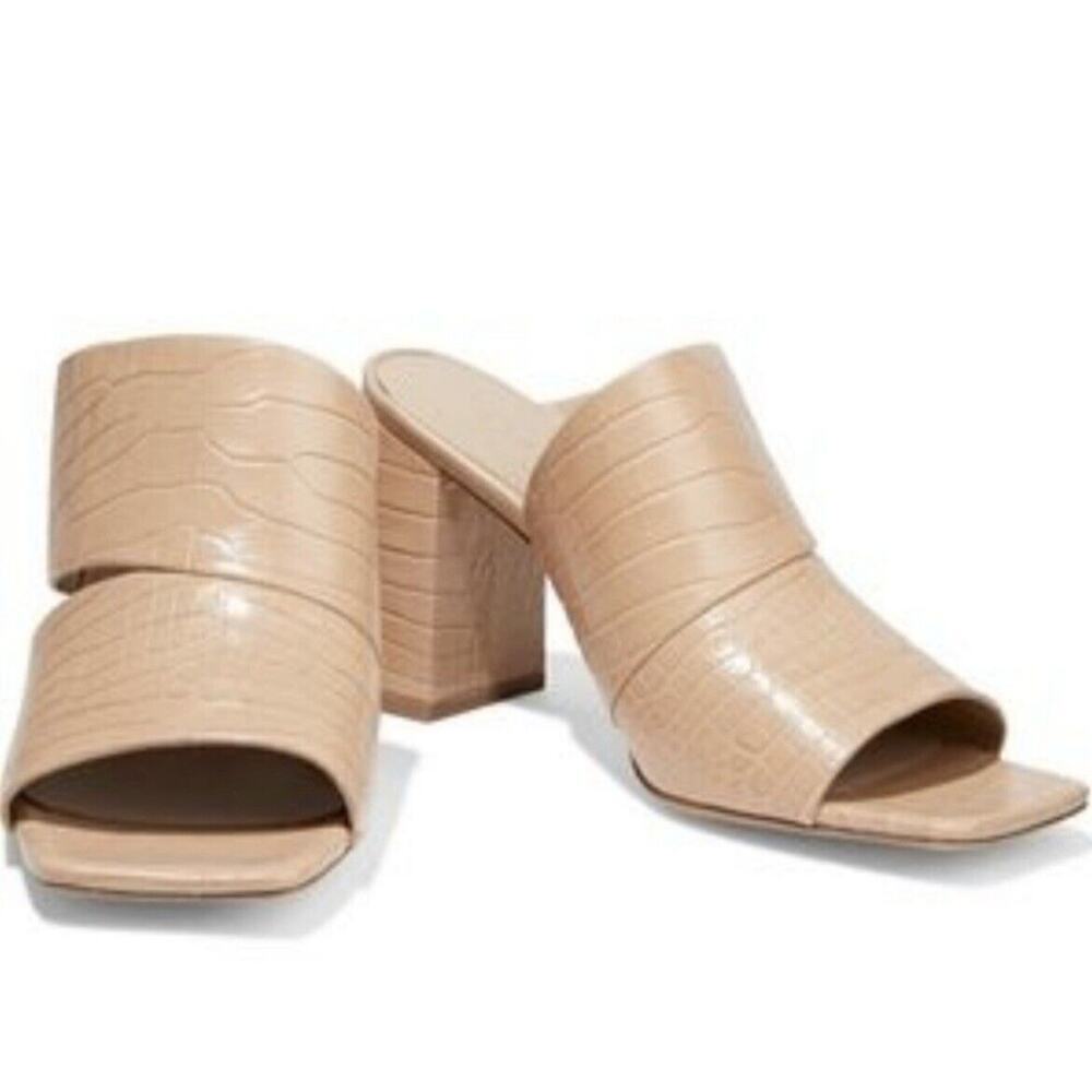 Vince Nelda Cappuccino Croc Embossed Leather Square Toe Slide Sandal Shoe 9